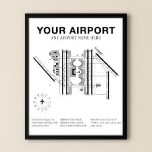 Custom Airport Diagram Poster, Any Airport Map, Customizable Aviation Art, Framed Print, Aviation Gift, Pilot Decor