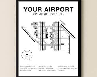 Custom Airport Diagram Poster, ANY AIRPORT, Customizable Detailed Map Framed Print, Aviation Decor, Pilot Gift