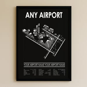 Custom Airport Diagram Print – Personalized Pilot Gift, ANY Airport, Aviation Wall Art, Commercial, General, Military - Framed or Unframed