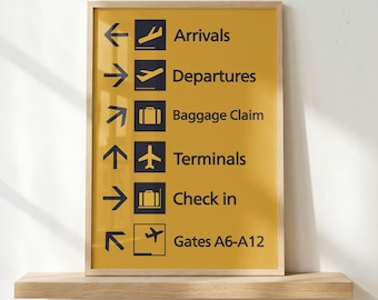 Airport Signage Poster Print | Terminal Directional Sign Wall Art, Realistic Aviation Decor, Pilot and Travel Gift