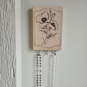 Floral Rosary hanger wall decor catholic wedding gift rosary board religious wood decor handmade wall mount baptism simple engraved flower