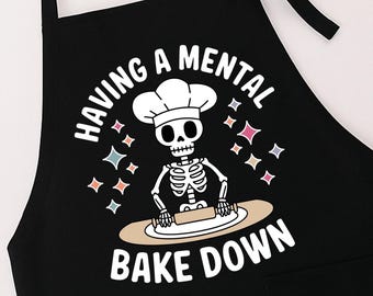 Mental Bake Down Apron, Skeleton Chef, Funny Halloween Cooking Gift