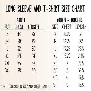 a long sleeved t - shirt size chart with measurements