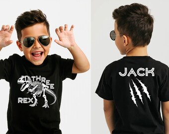 Custom Three Rex Birthday Shirt, Personalized Dinosaur Dino Party Tee