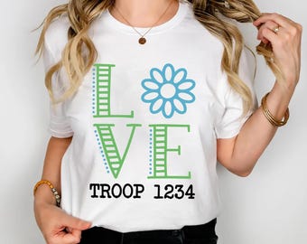 Custom Scout Troop T-Shirt, Girl Love Troop Number Shirt