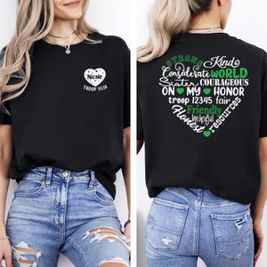 Custom Name Troop Number Scout T-shirt, Customizable Girl Troop Number Pocket Back Shirt, Perfect for Scout Troop Activities, Camps Shirt