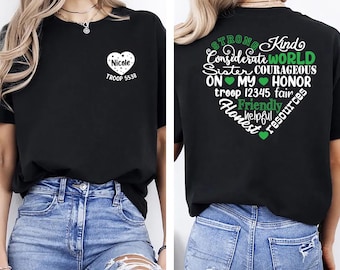 Custom Name Troop Number Scout T-shirt, Customizable Girl Troop Number Pocket Back Shirt, Perfect for Scout Troop Activities, Camps Shirt