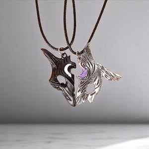 Wolf And Sheep Couple 2 pc Necklace, Game Lover Gift  Cosplay Jewelry Merch