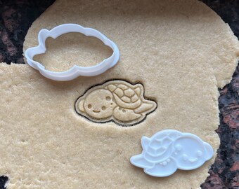 Turtle cookie cutter and stamp, Ocean animal cookie mold, Turtle polymer clay cutter, Tortoise dough cutter, Baking tool, Sea party favor