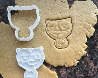 Cat cookie cutter, Kitten couple stamp, Pet treat mold, Cute kitty biscuit cutter, Polymer clay cutter, Gift for cat lovers, Pet cookie mold