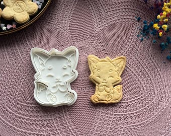 Fox cookie cutter, Fox cookie stamp, Cartoon fox dough cutter, Animal baking supplies, Cartoon animal shapes, Baby fox polymer clay cutter