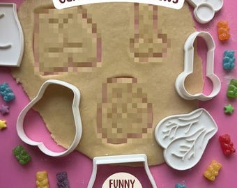 Adult novelty cookie cutter set with stamp, Hen party & Bachelorette party baking decor, Funny body parts fondant embosser, Bachelor gifts