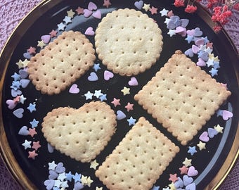Scalloped biscuit cookie cutter set with stamp, Polymer clay cutter
