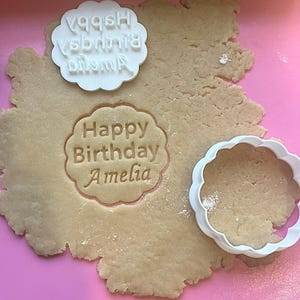 Custom cookie cutter for Birthday, Personalized cookie embosser with name, Custom fondant stamp, Birthday party favors, Any name cookie mold
