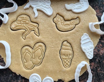 Summer cookie cutter set, Flip flop cookie mold, Ice cream dough cutter, Beach cookie cutter, Summer cookie stamp, Flip flop cookie cutter
