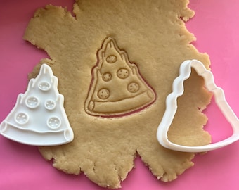 Pizza slice cookie cutter with stamp, Cute foodie gift - Pizza party favors - Fondant embosser for pizza cookies - Polymer clay cutter