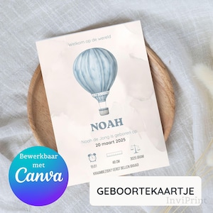 Geboortekaartje voor een jongen of meisje - Bewerkbaar geboortekaartje – digitale geboorte aankondiging – zelf aanpassen in Canva printbaar