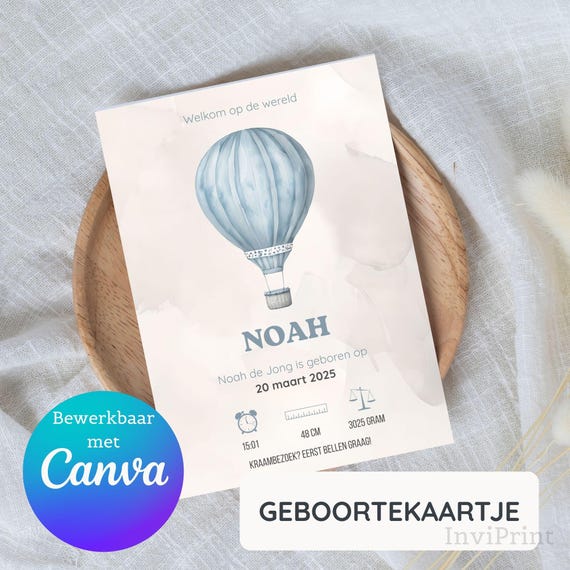Geboortekaartje voor een jongen of meisje - Bewerkbaar geboortekaartje – digitale geboorte aankondiging – zelf aanpassen in Canva printbaar