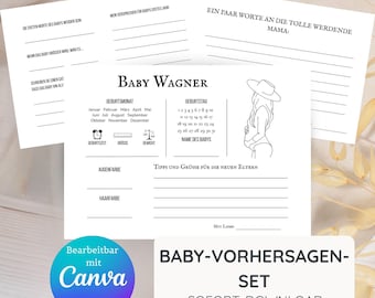 Baby Vorhersage Spiel Babyshower Vorhersage & Ratgeber Karten zum Ausdrucken Digitale Vorlage Personalisierbare Canva Schwangerschaftsspiel