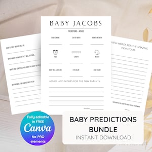Modèle de carte Prédictions et conseils pour bébé personnalisé Prédictions de bébé classique minimaliste personnalisées, jeu groupé de baby shower instantané modifiable