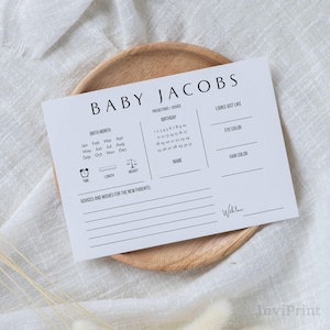 Modèle de carte Prédictions et conseils pour bébé personnalisé Prédictions de bébé classique minimaliste personnalisées, jeu groupé de baby shower instantané modifiable