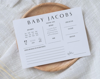 Baby Predictions And Advice Card Template Personalized Minimalist Classic Baby Predictions Editable Instant Baby Shower Bundle Game