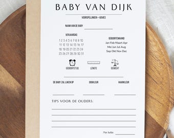 Voorspellingen Baby Spel Sjabloon Digitale Download Babyshower Spel Printbare Baby Voorspellingen en Tips Genderneutraal Idee Minimalistic