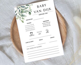 Voorspellingen Baby Spel Sjabloon Digitale Download Babyshower Spel Printbare Baby Voorspellingen en Tips Genderneutraal Idee Eucalyptus