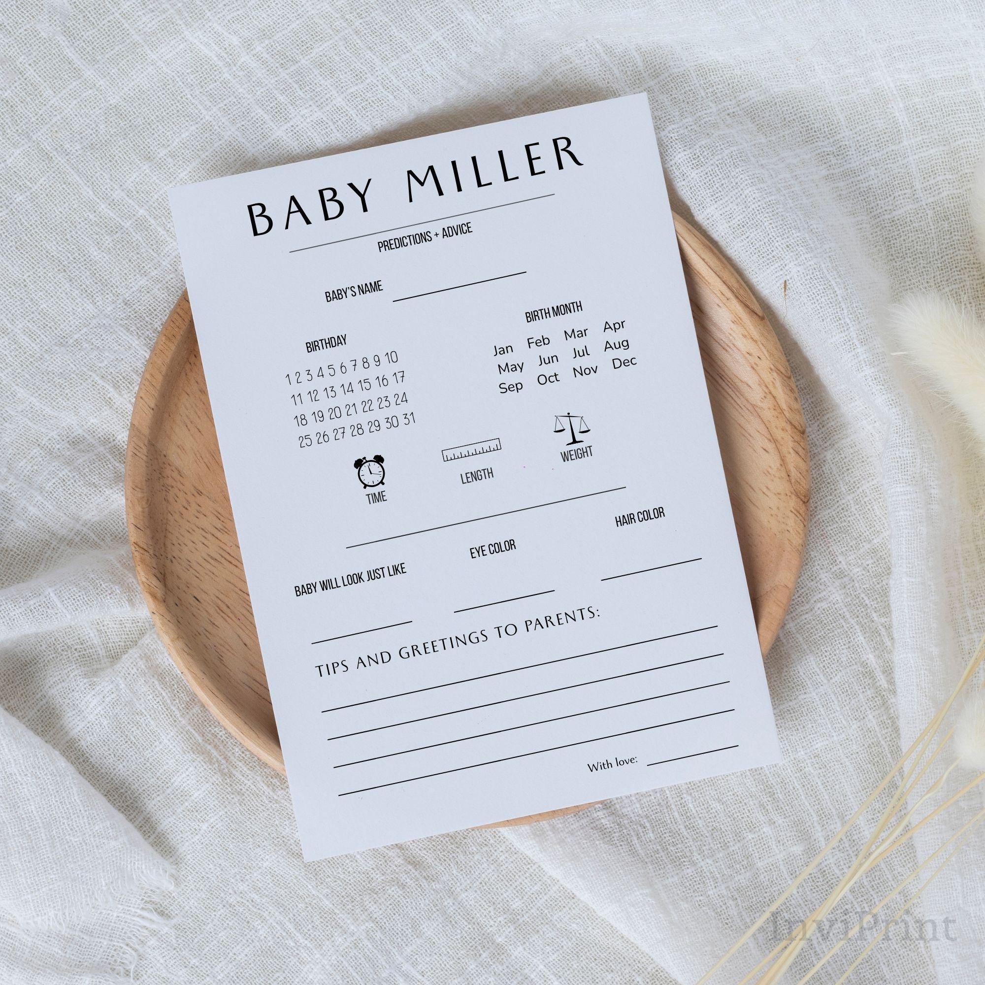 Baby Shower Predictions And Advice Card Template Personalized Minimalist Classic Baby Predictions  Editable Baby Shower Game Download Canva