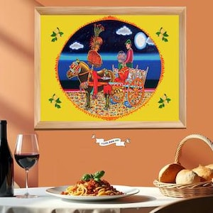 Sicilian Cart Oil Painting Art Canvas Print | Sicilian Wall Art | Folk Art |Travel Gift | Sicily lover's gift  | Wall Decor Sicily