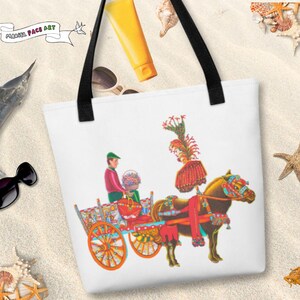 Torba typu tote Sicilian Cart Art | Torba plażowa Sicily | Torba typu tote Sicilian Art | Prezent dla miłośnika Sycylii | Prezent podróżny
