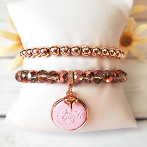 Handmade Amalfi Italy Faceted Crystal Charm Bracelet & Rose Gold Hematite Stacking Bracelet Set