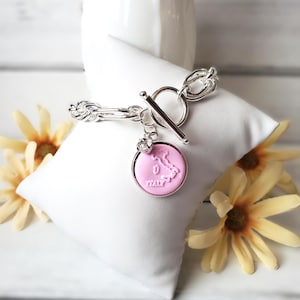 Elegant Silver Plated Link Bracelet with Handcrafted Italy Clay Charm