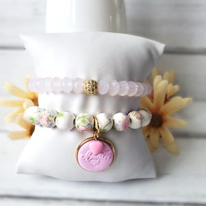 Handmade Amafi Italy Charm Bracelet & Pink Crystal Stacking Bracelet Set