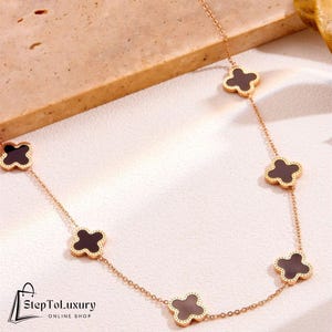 18k Gold Plated Clover Necklace, Four Leaf Clover Necklace, Lucky Charm Pendant, 4 Leaf Clover Necklace, Elegant Flower Gift, Gift For Her