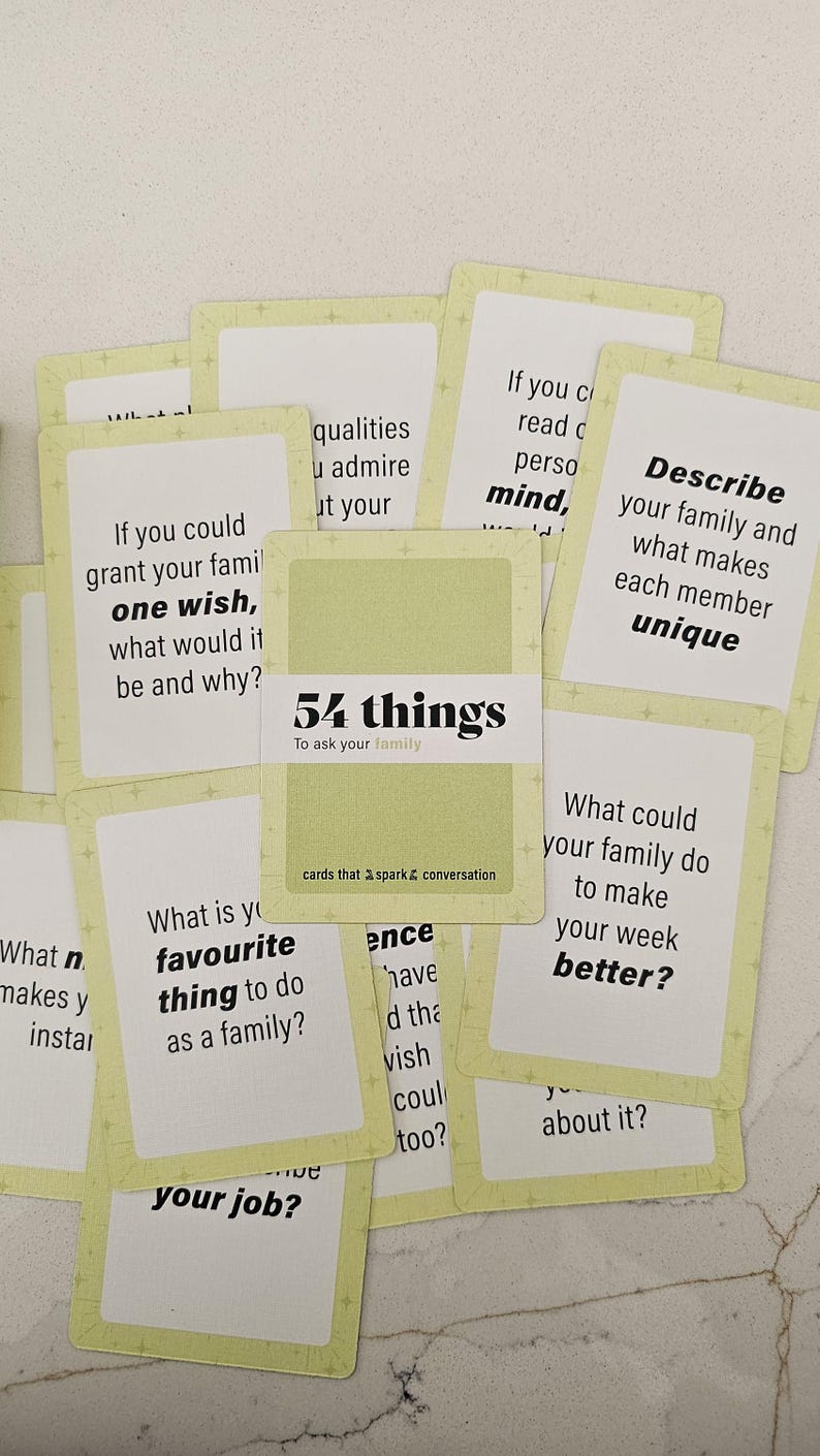 Family Conversation Starter Card Game: 54 Fun Dinner Table Questions, Family game night, family gift image 4