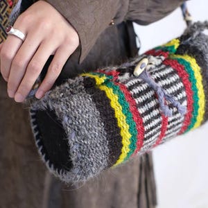 Tibetan Yak Wool Crossbody Bag – Nomadic Urban Bucket Purse, Handwoven by Tibetan Artisans | Adjustable Strap |Functional Carry