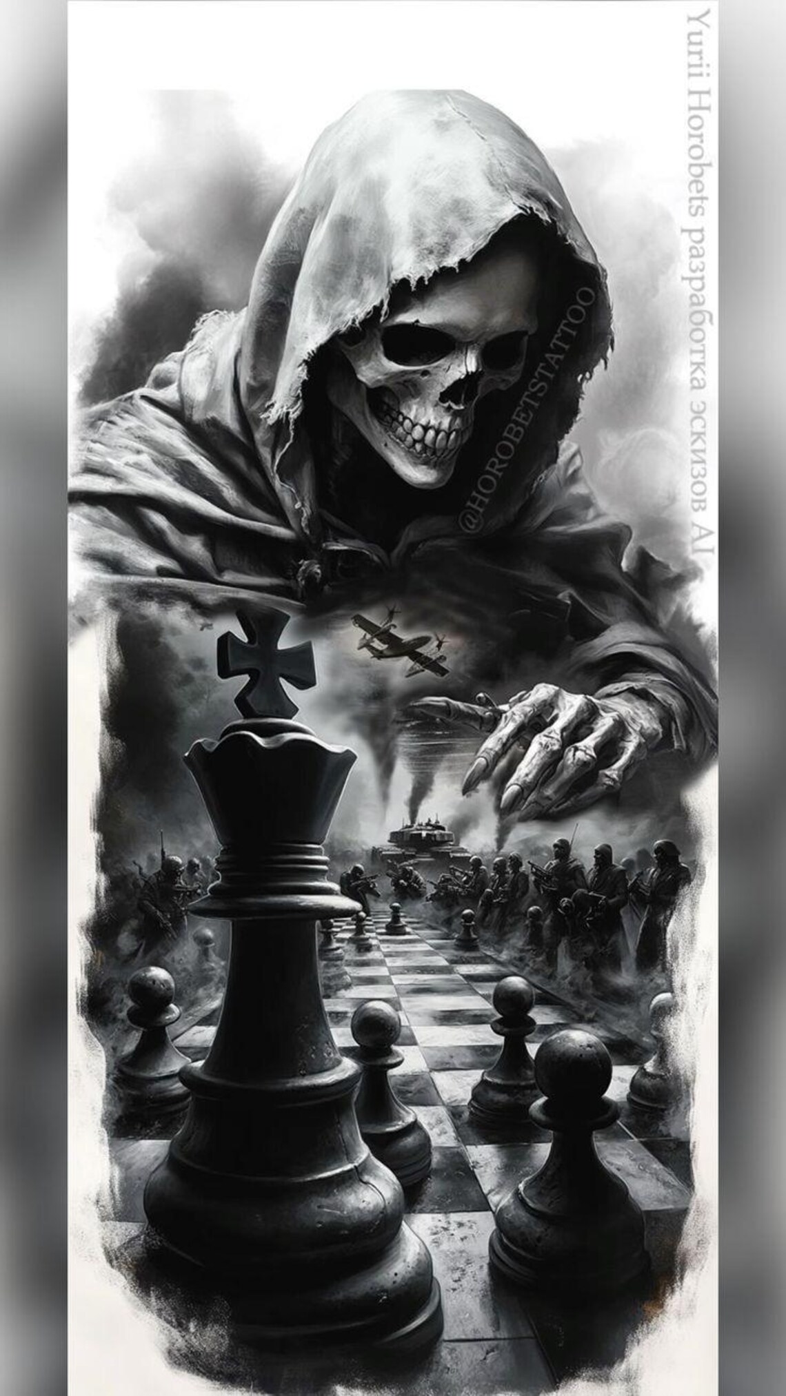 Dark War Chess Tattoo Design – Grim Reaper & Soldiers – High-resolution ...