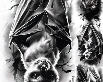 Dibujo de tatuaje de murciélago: obra de arte digital de alta resolución