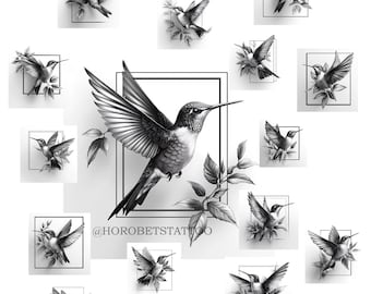 Diseños elegantes de tatuajes de colibríes: arte digital de alta resolución