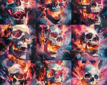 Colorful Skull Poster Bundle – High-Resolution Tattoo-Inspired Art Prints (1or1 and 4or7 Ratios)