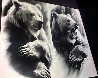 Dos diseños exclusivos de tatuajes de osos realistas: descarga digital de alta calidad