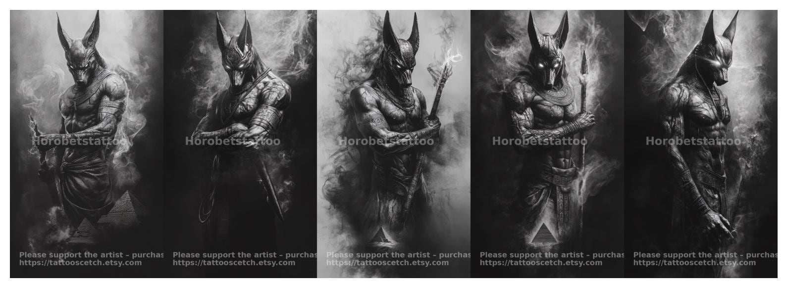 Anubis Tattoo Reference Art – Dark Egyptian Jackal Warrior Illustration – Tattoo Sketch Pack
