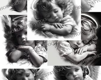 Guardian Angel Tattoo Design – Cherub Baby with Halo and Wings