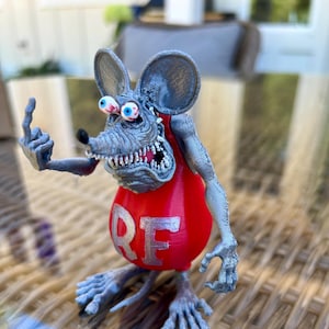 Mini statuetta di Rat Fink - Mini Rat Fink in argento - Dito medio Rat Fink da collezione - Big Daddy Ed Roth Rat Fink da collezione in argento