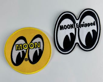 Mooneyes Embroidered crest, Mooneyes Patch, Moon Equipped Crest, Moon Equipped Patch, Heat applied Moon Crest, Collectors Moon Eyes Crest