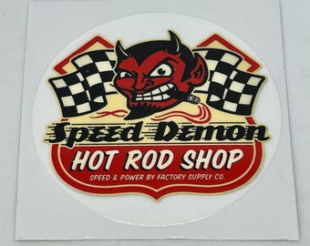 Speed Demon Hot Rod Shop Decal, Speed Demon Hot Rod Shop Sticker, Permanent Hot Rod sticker, Devil design Hot Rod decal with raised print