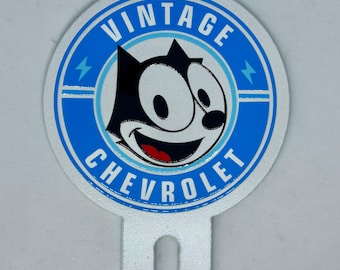 Felix the Cat plate topper, Felix Chevrolet license plate top, Lowrider plate topper, Hot Rod plate topper, Vintage Felix Chevrolet topper