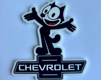 Felix the Cat fridge magnet, Felix the Cat collectible magnet, Large size fridge magnet with Felix the Cat, Hot Rod, Felix Chevrolet