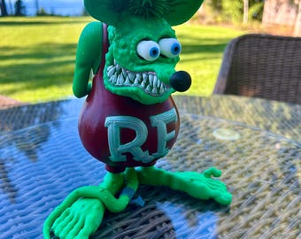 Rat Fink Figurine, Large Hand Painted Rat Fink Collectible, Ed